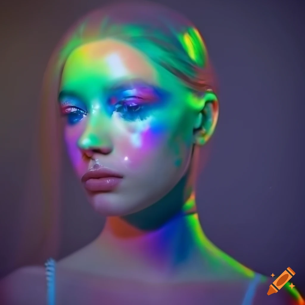 Dreamy portrait of a person with iridescent makeup