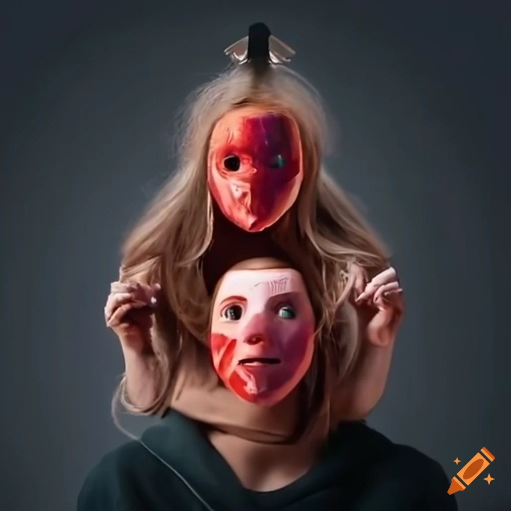 Friends wearing each other's faces as masks