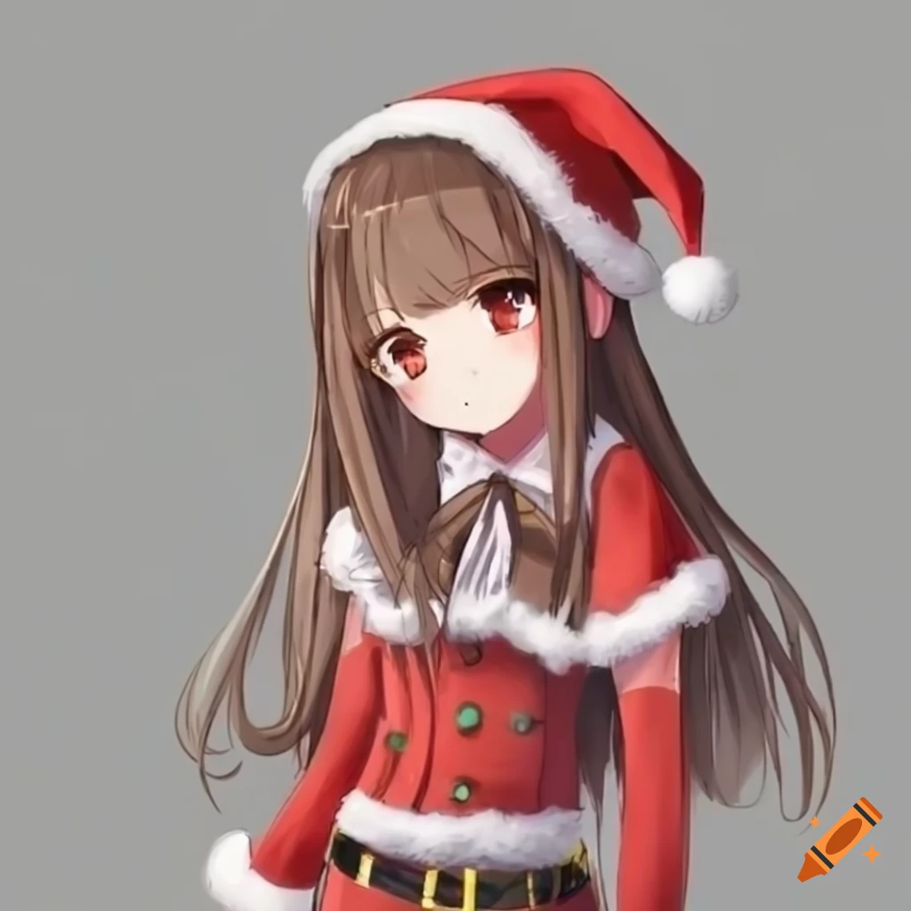 Cute anime girl as santa claus