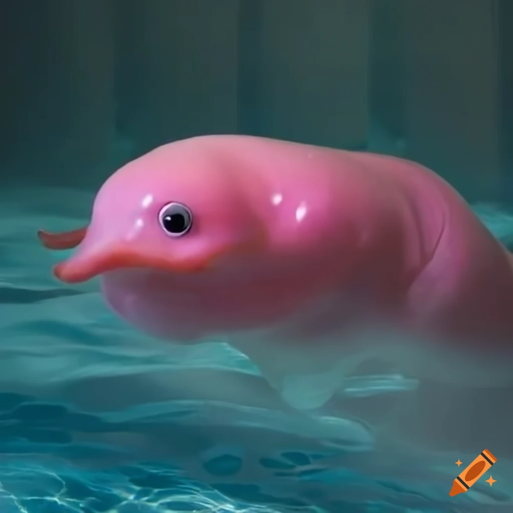 pink blob creature enjoying a pool