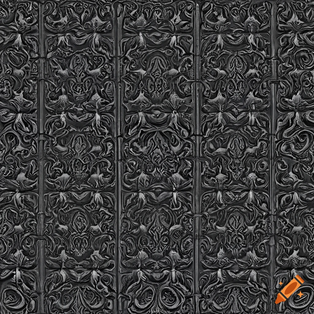 Detailed Victorian style gothic dark stone wainscoting with engravings on  Craiyon