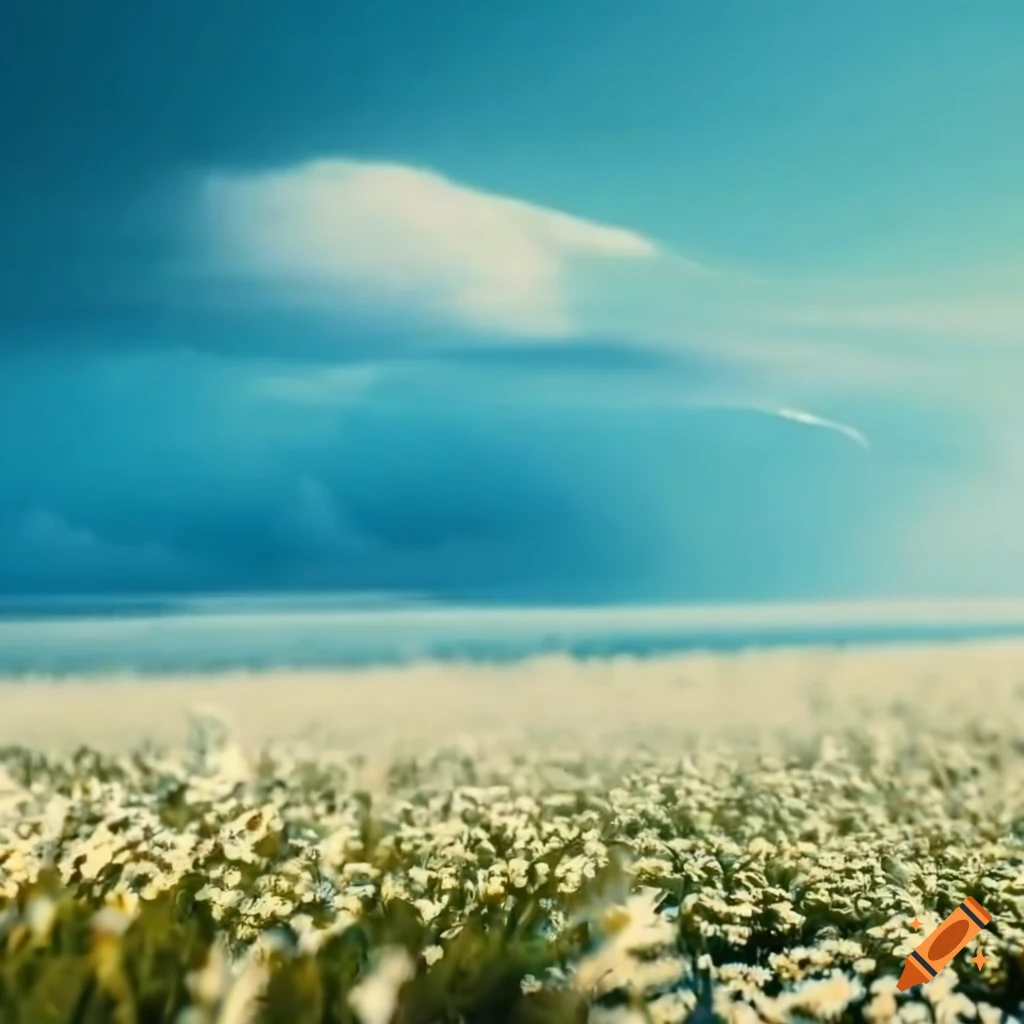 Colorful Field Of White Flowers With Cloudy Horizon colorful-field-of-white-flowers-with-cloudy-horizon