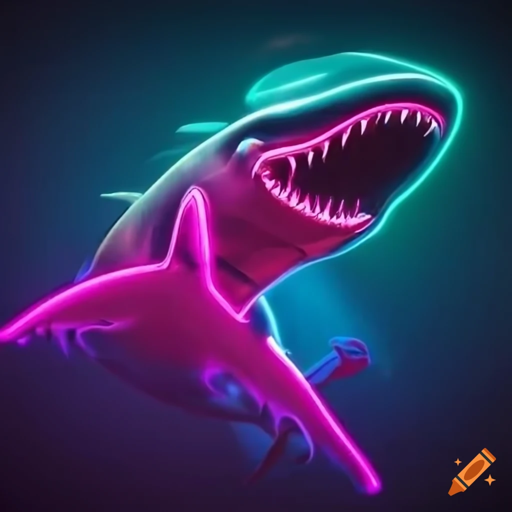 neon logo of Shark gaming underwater