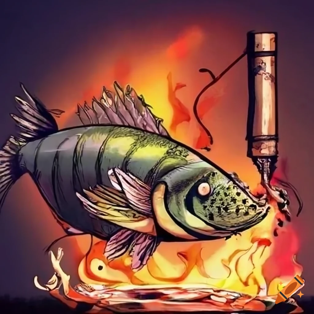 Humorous image of a bass fish smoking a joint on Craiyon