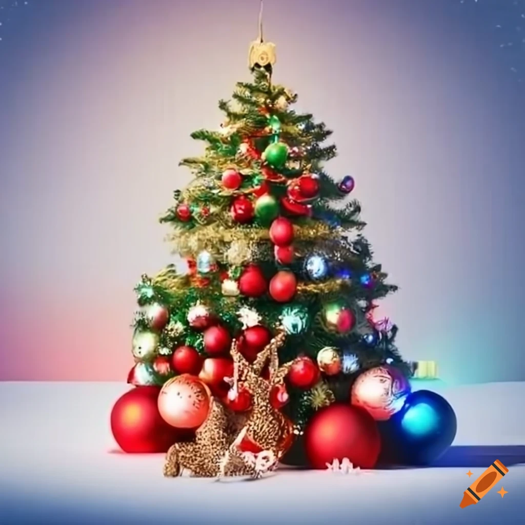 festive Christmas tree with Santa and reindeer ornaments