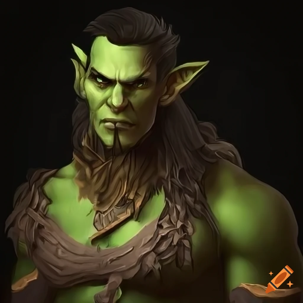 Art of a strong and handsome half-orc druid on Craiyon