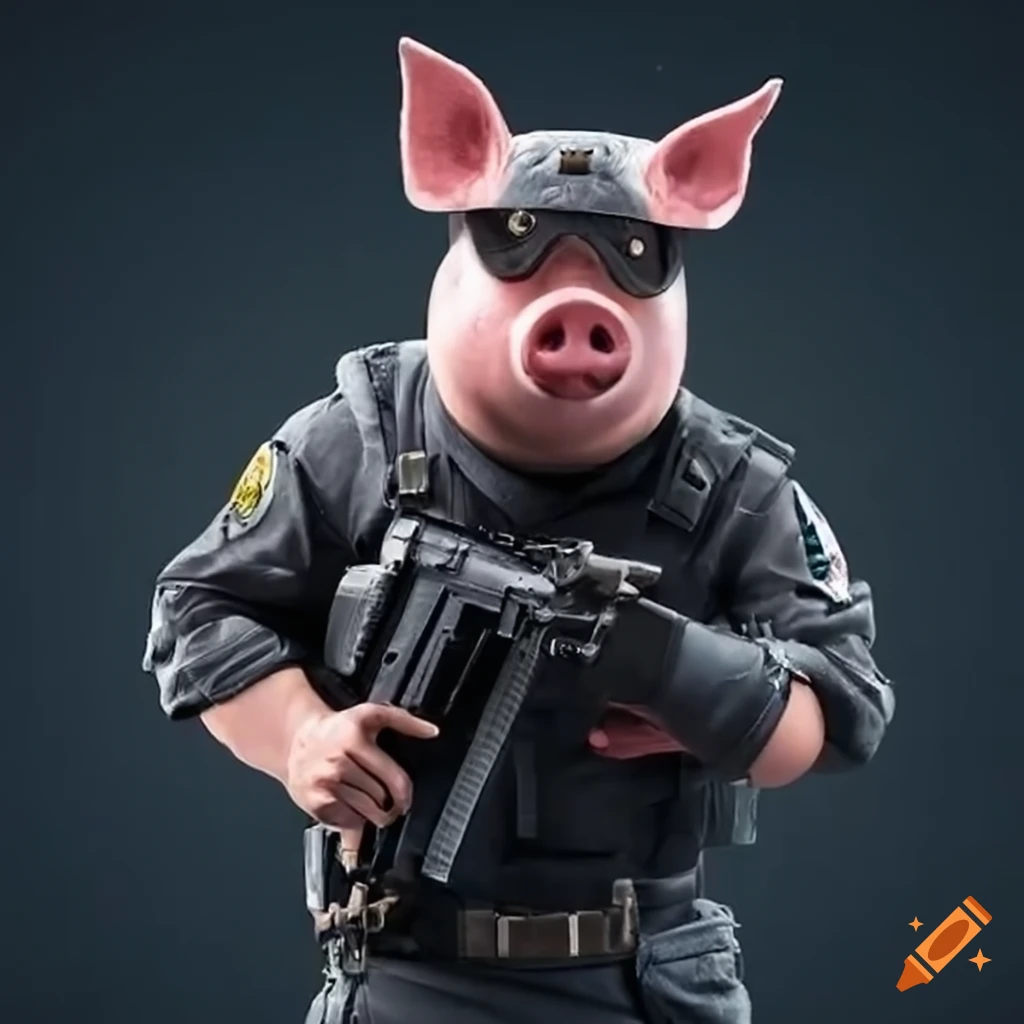 funny pig wearing swat uniform