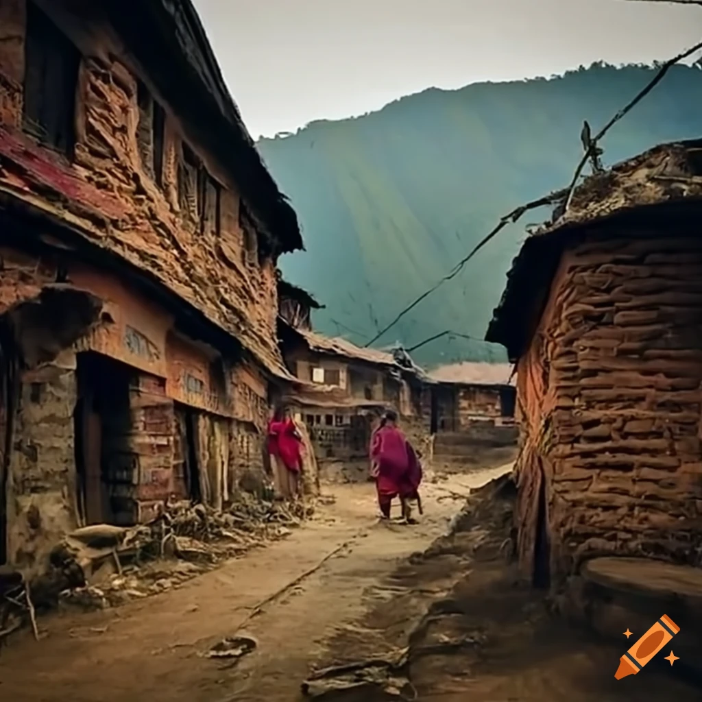 lively village scene in Nepal