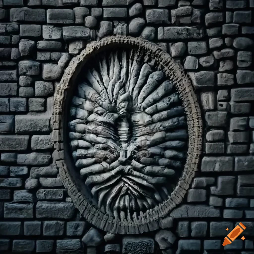 H.R. Giger-inspired brick wall in 2D game artwork