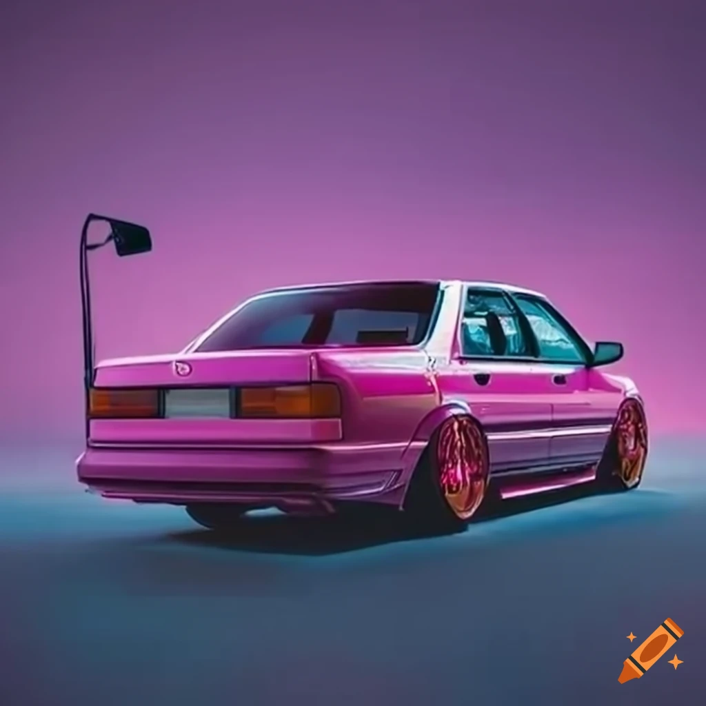 Vibrant 80s ad of a customized toyota camry with candythemed design on