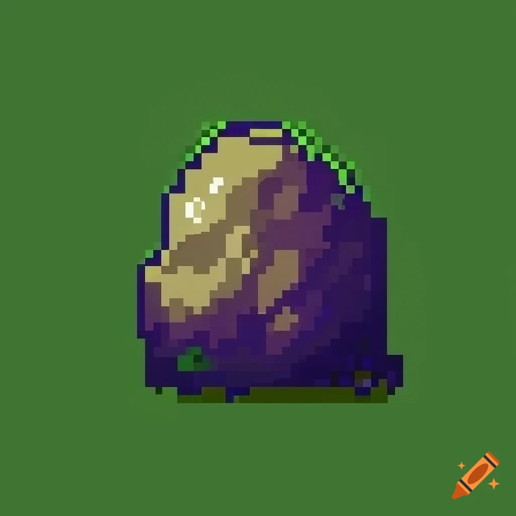 Side view of a moss covered boulder in detailed pixel art on craiyon