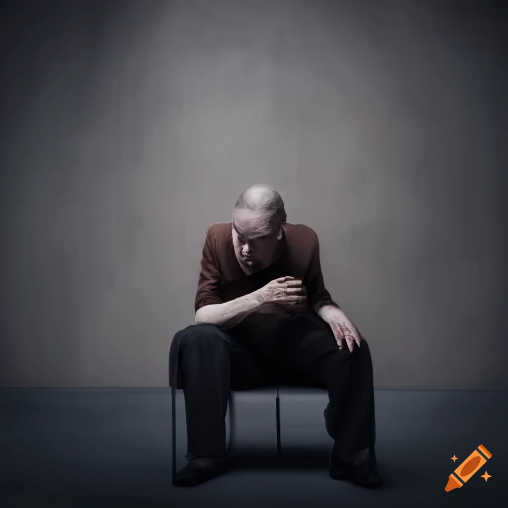 realistic painting of a fearful man in industrial interior