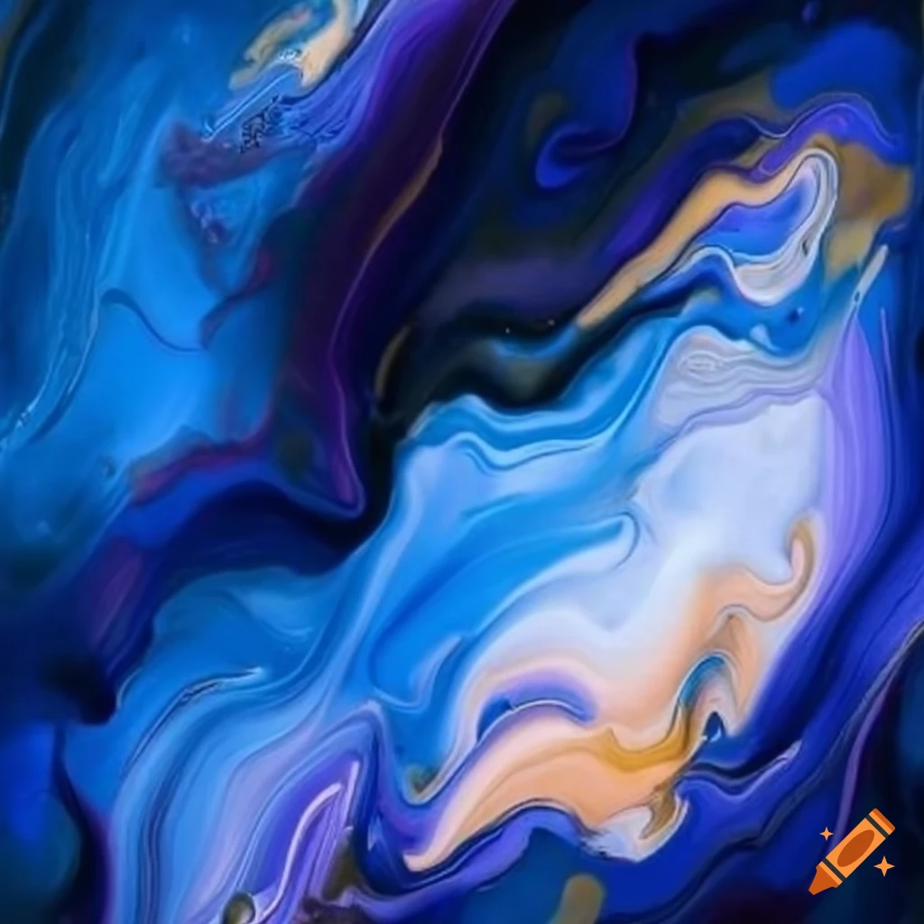 abstract watercolor painting with dark blue, white, purple, and gold