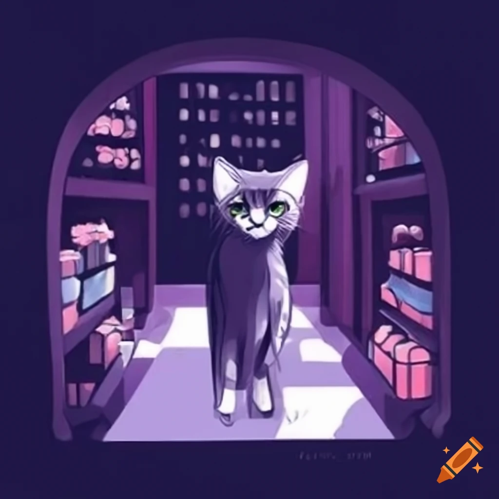 black-and-white-photo-of-a-cat-in-a-shop