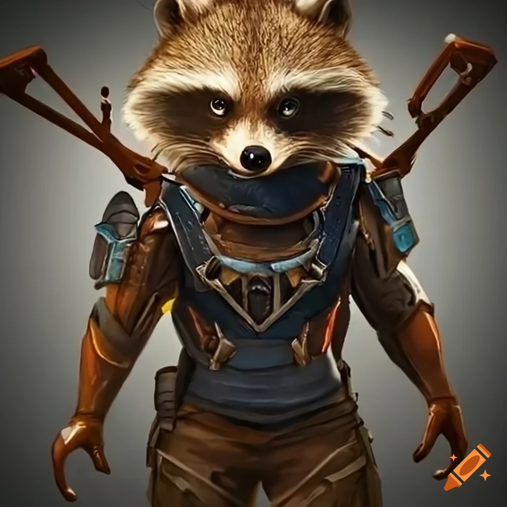 Rocket Raccoon in armor with crossbow
