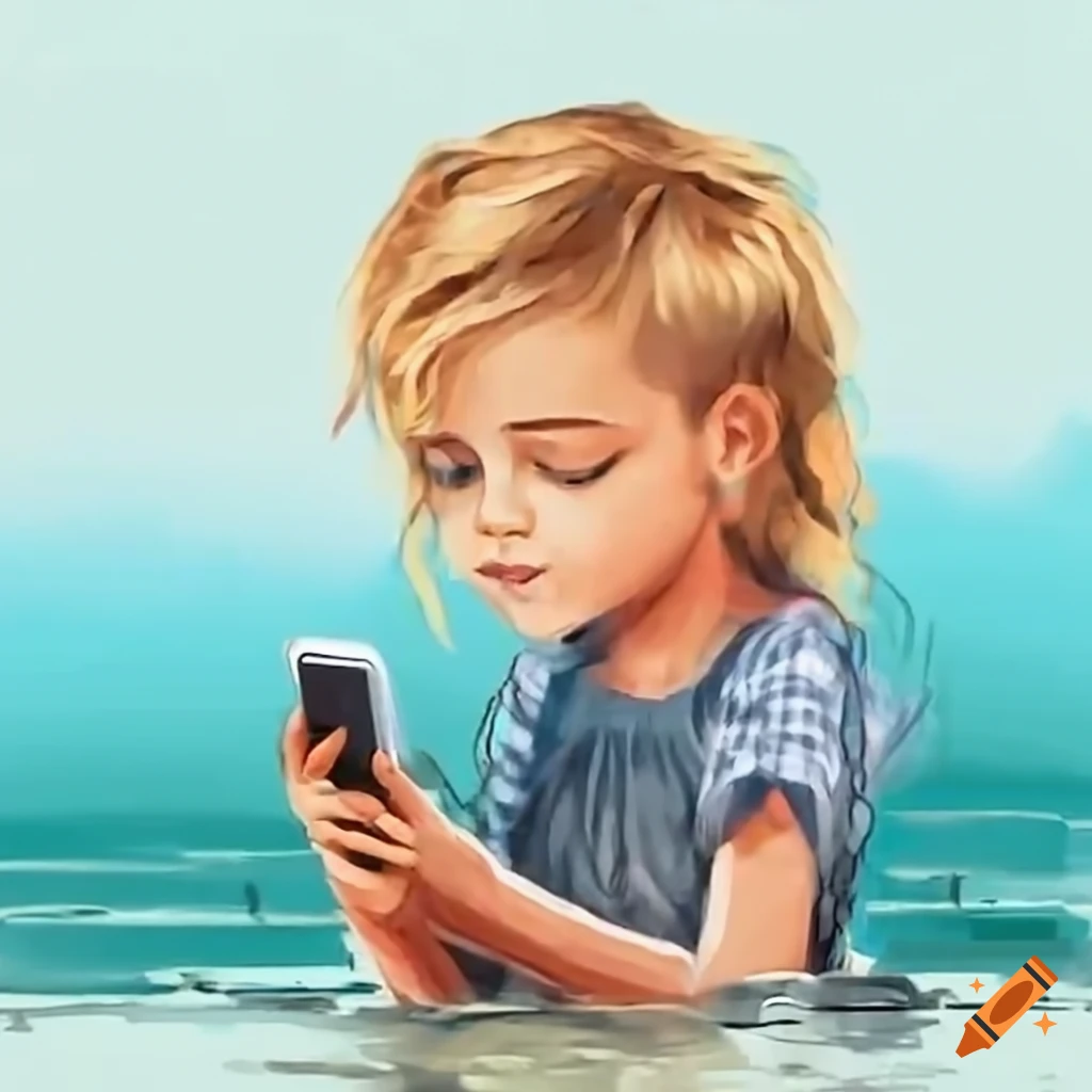 child-texting-by-the-lake-with-a-sailboat-on-craiyon