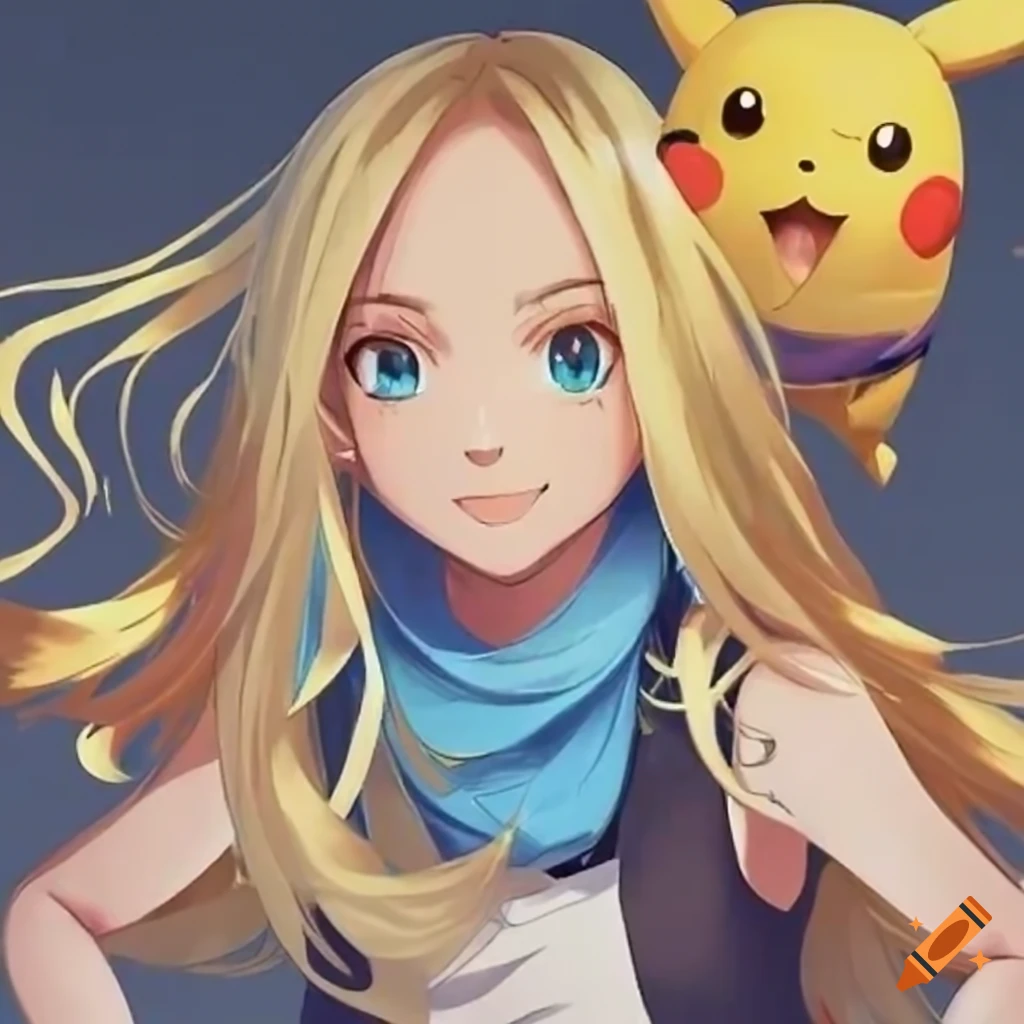 Image of a blonde anime girl catching pokemon on Craiyon