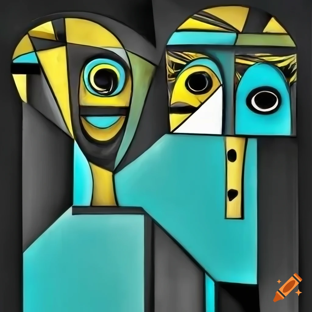 surrealist cubist black and white doodles with colorful accents