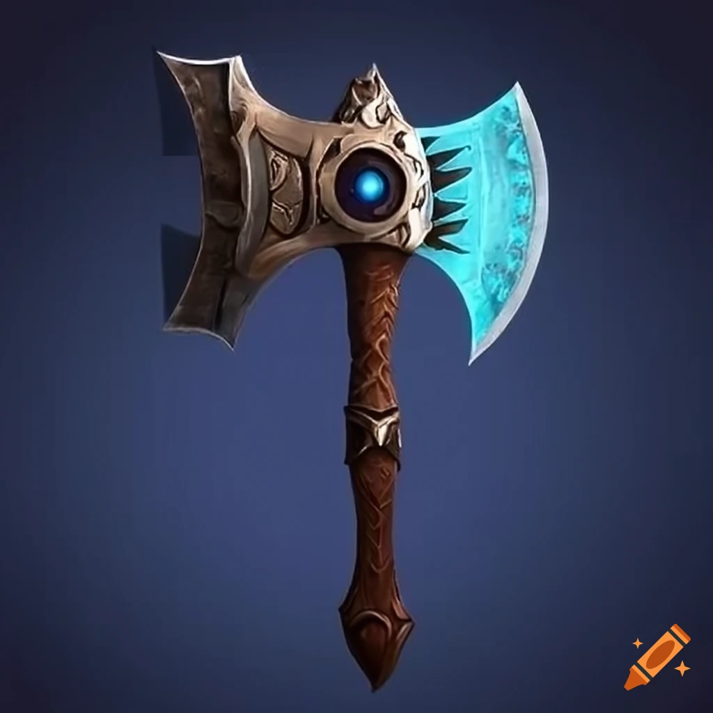 Artistic depiction of a magic battle axe on Craiyon