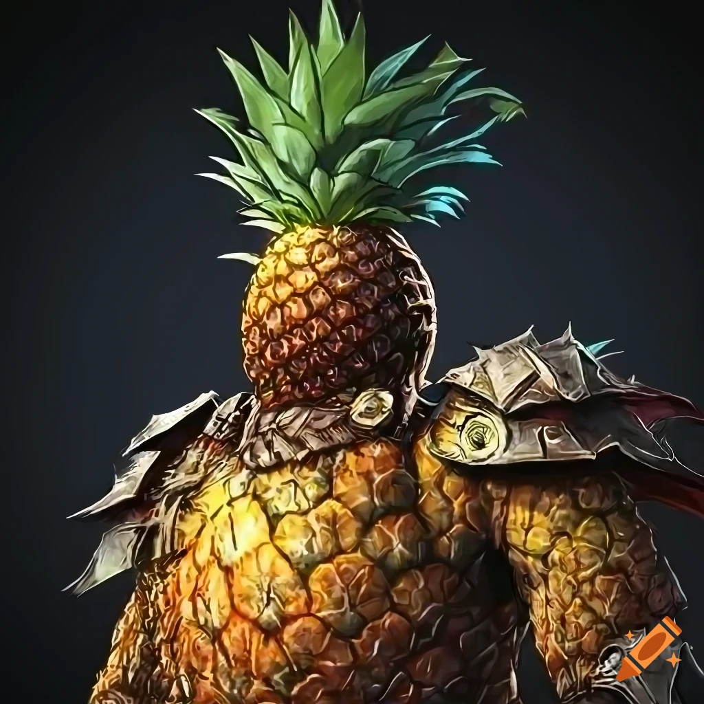 Detailed artwork of a pineapple warrior with axe on Craiyon