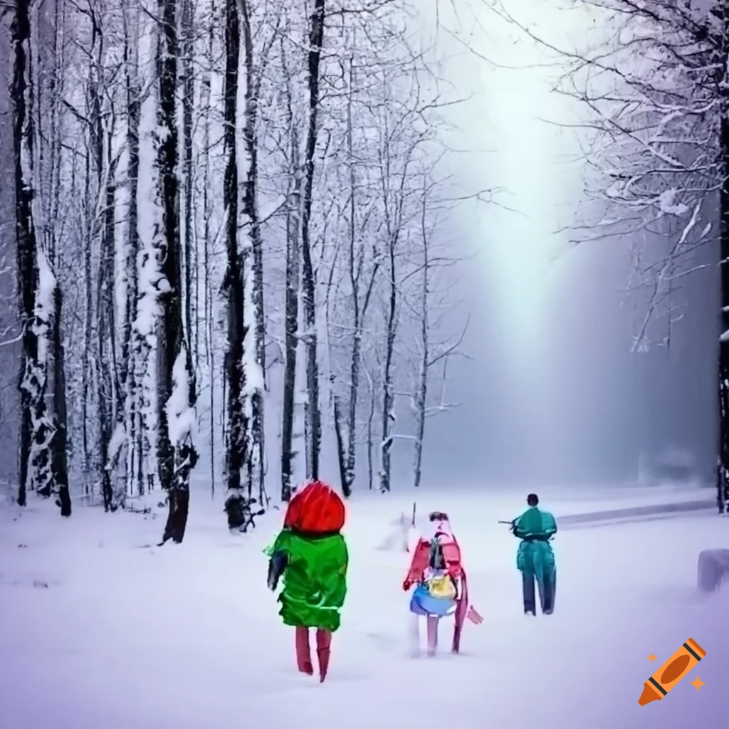 wieczór z widokiem na dzieci ciągnące sanki przez śnieg