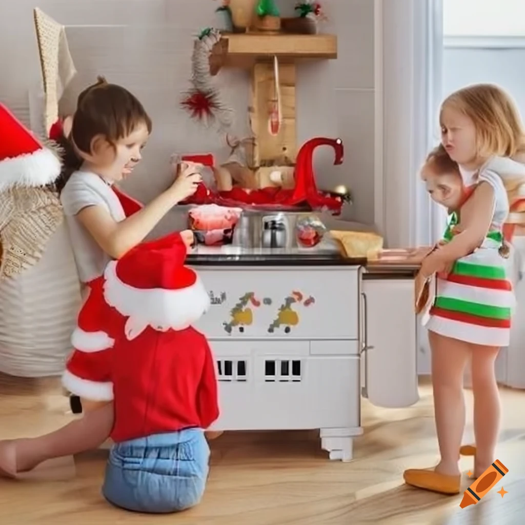 image of happy children in a kitchen with gifts