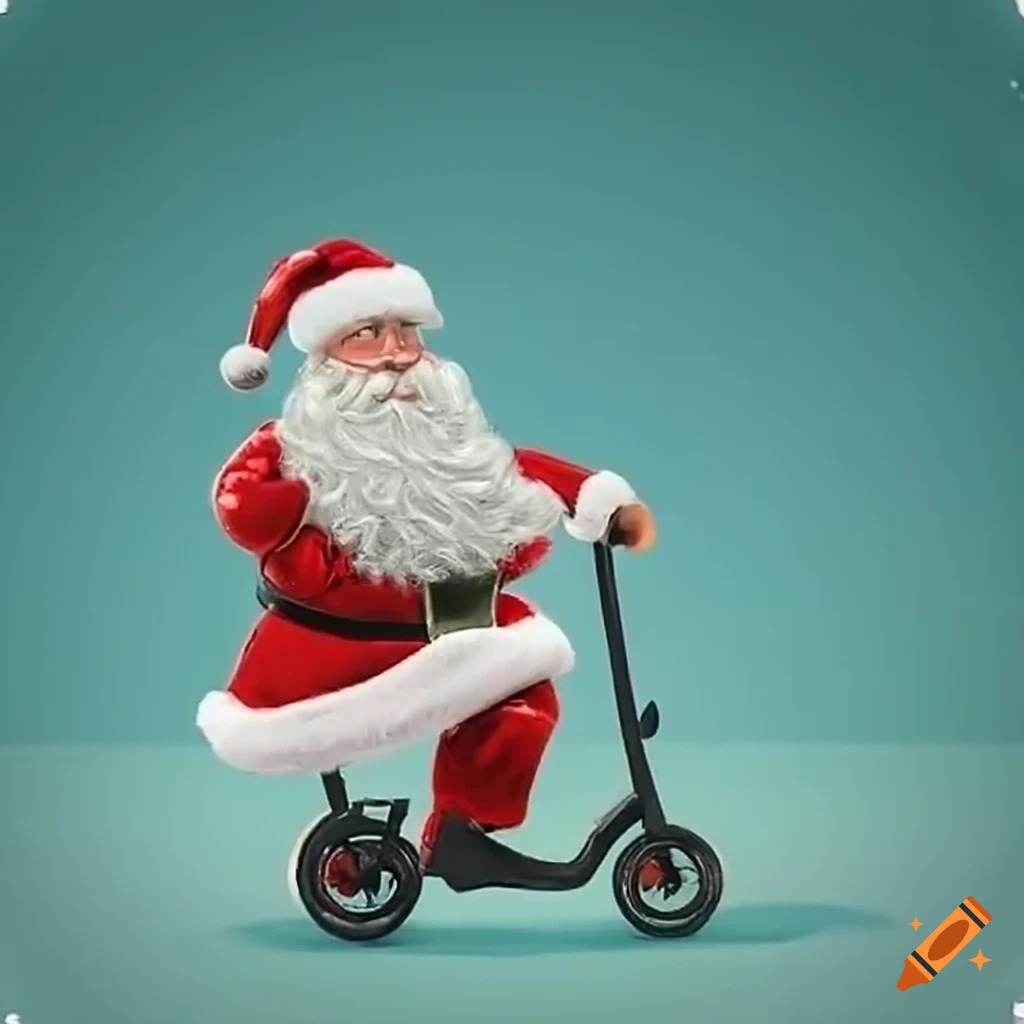 Santa claus on an electric scooter