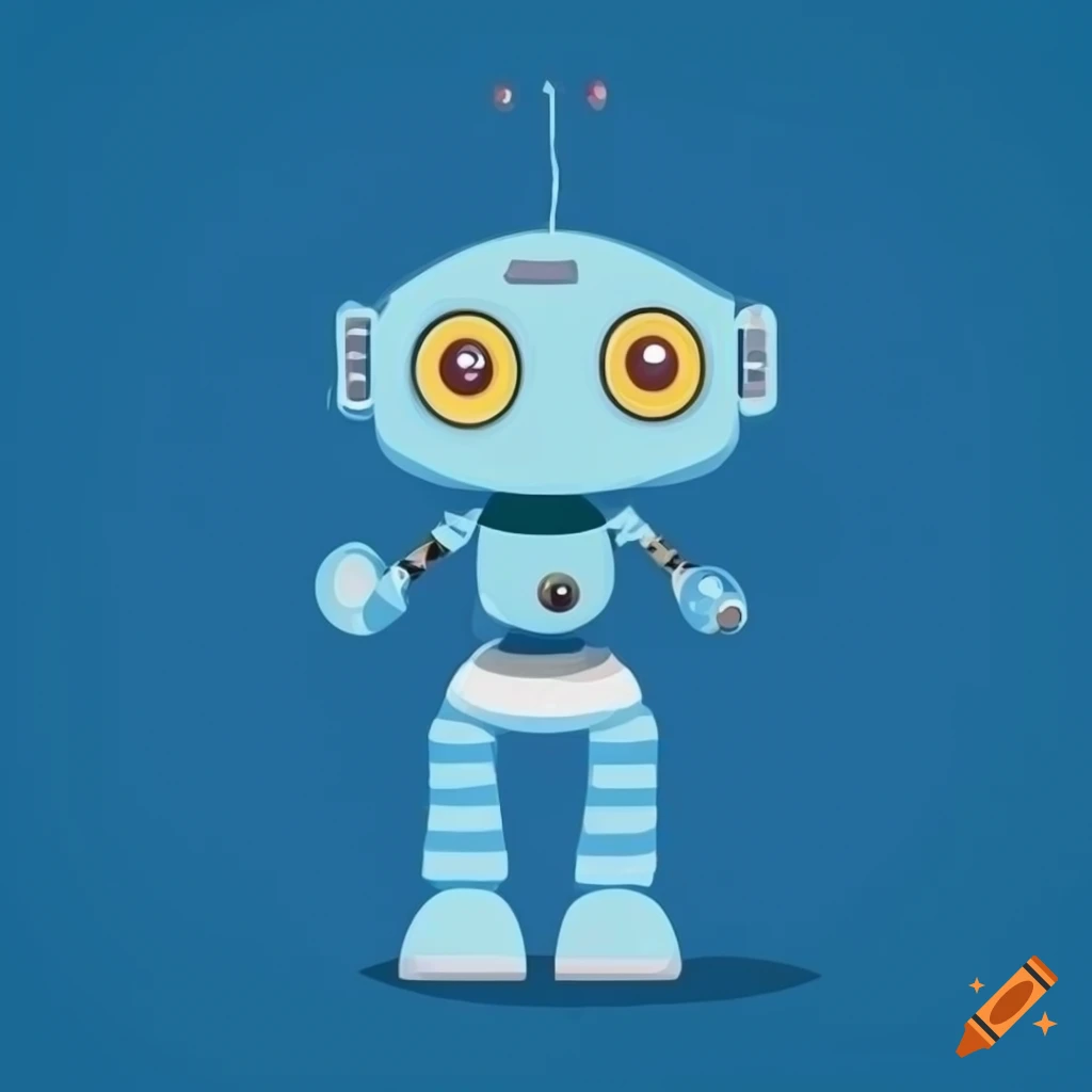 minimalist illustration of a cute robot on blue background