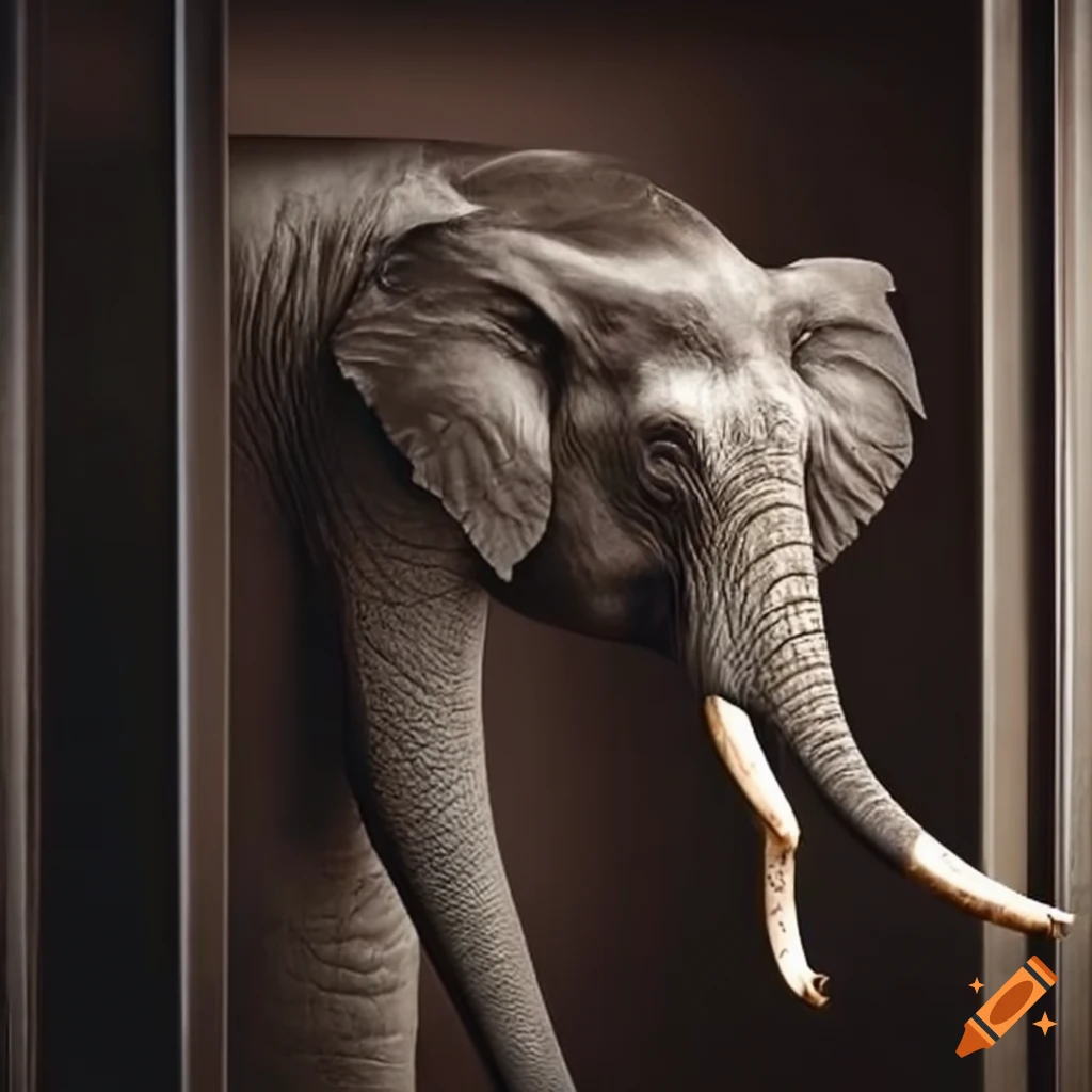 humorous image of an elephant in an elevator