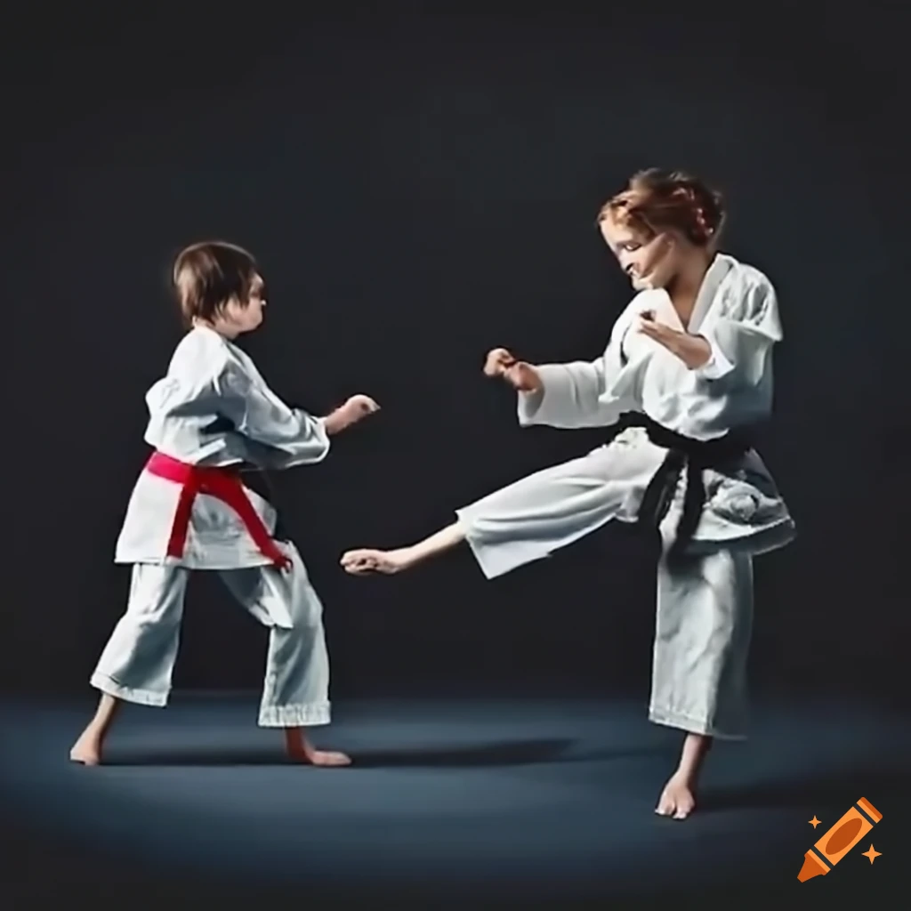 Karate competition between young girl and boy