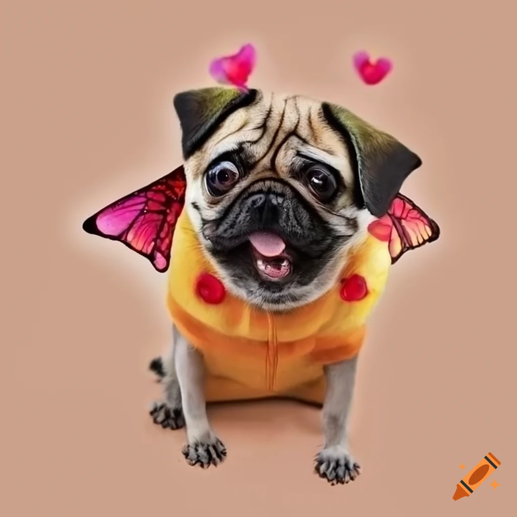 Adorable dog wearing a butterfly costume