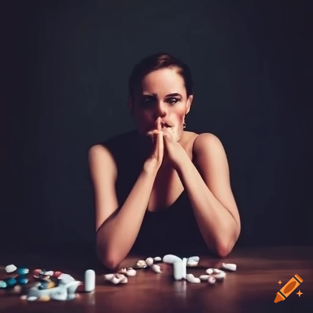 Depicted woman sitting at the kitchen table smoking on craiyon