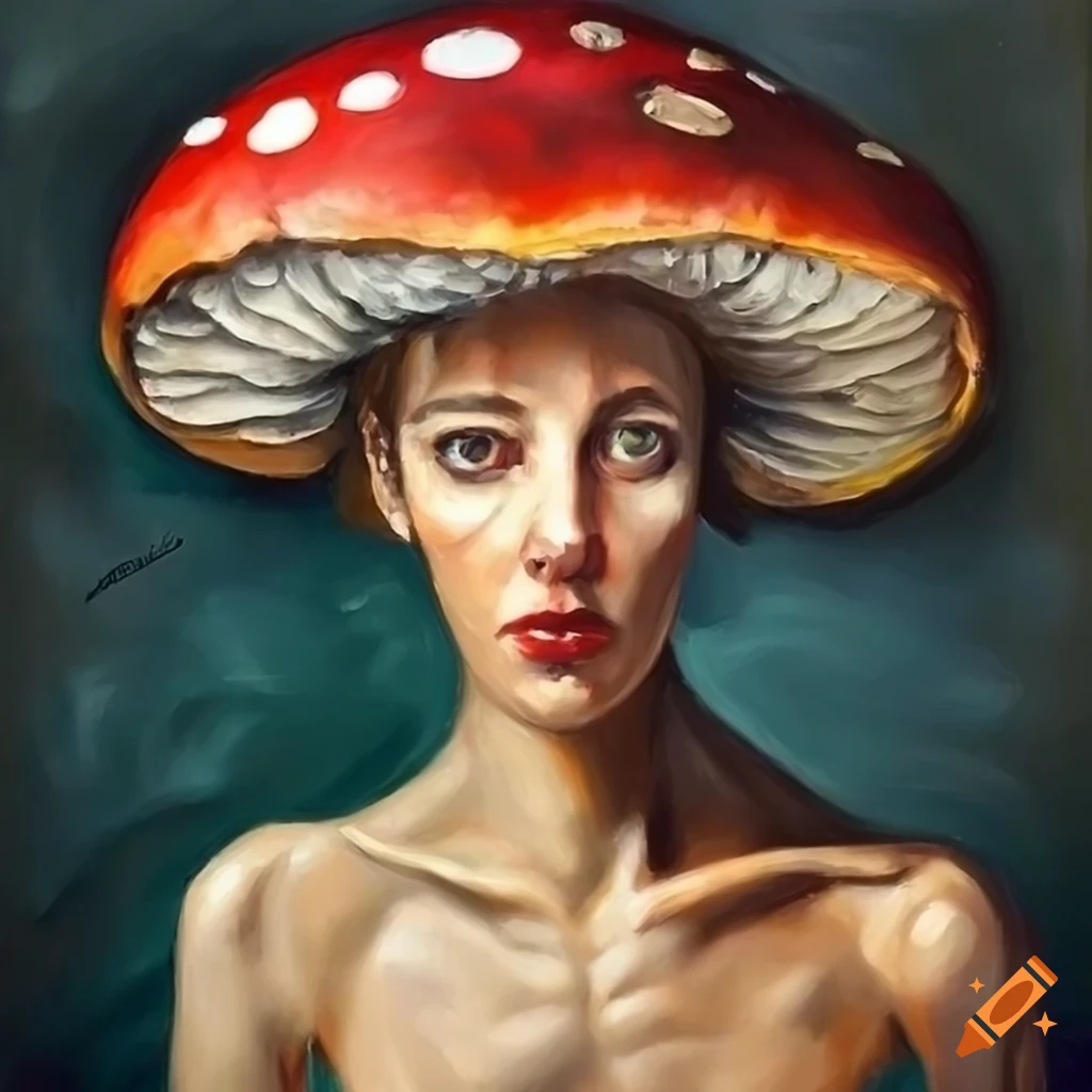 oil painting of a mushroom woman