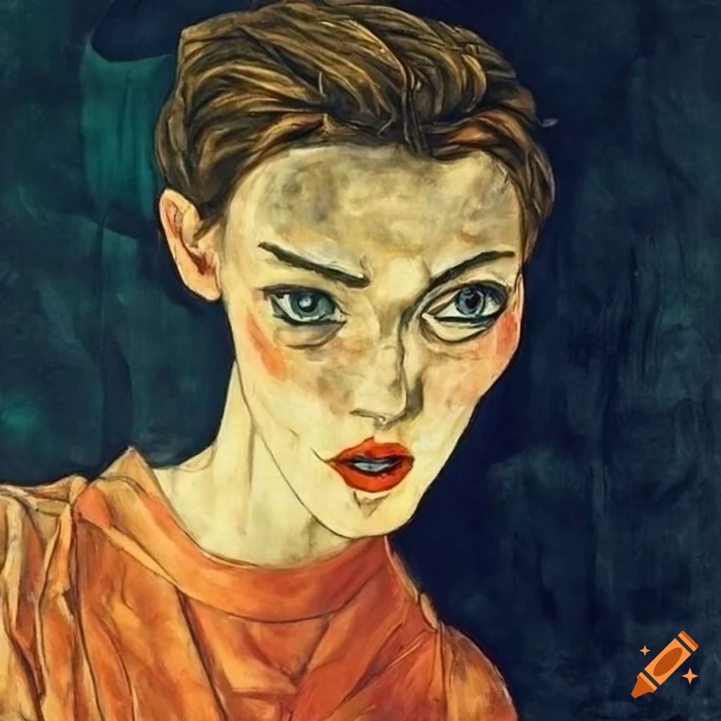 portrait of women in Egon Schiele style