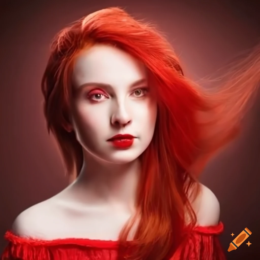 Young woman with vibrant red hair and red eyes on Craiyon
