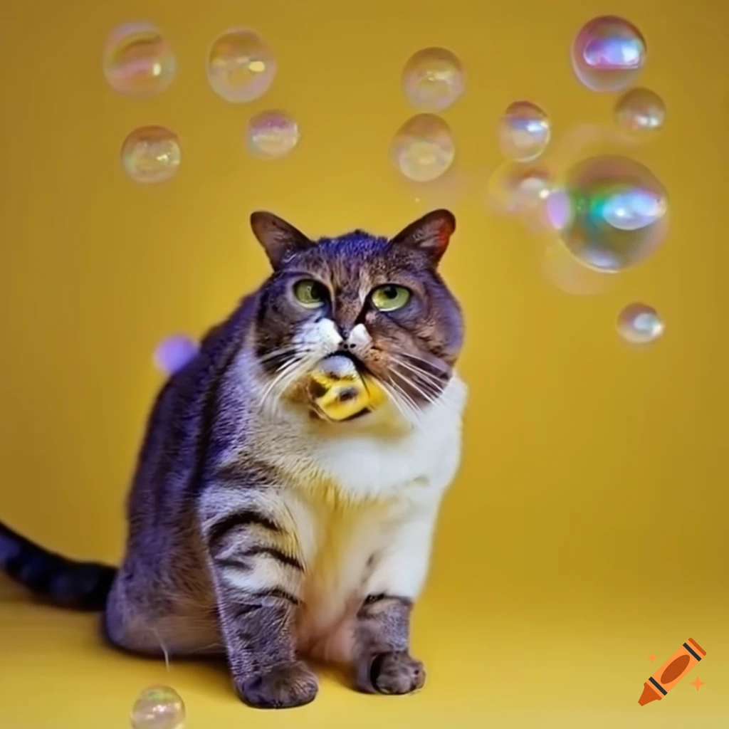 Exotic cat with pearl necklace and soap bubbles
