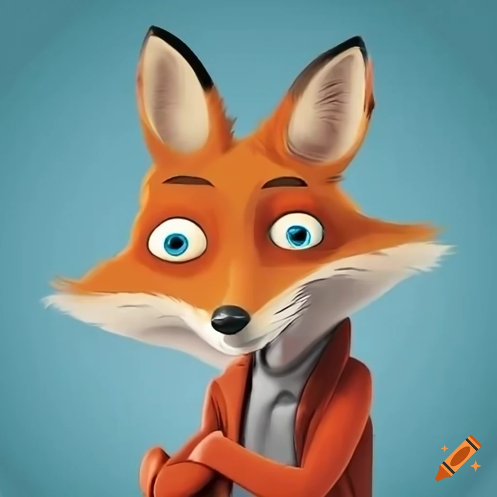 cartoon of a fox using a computer