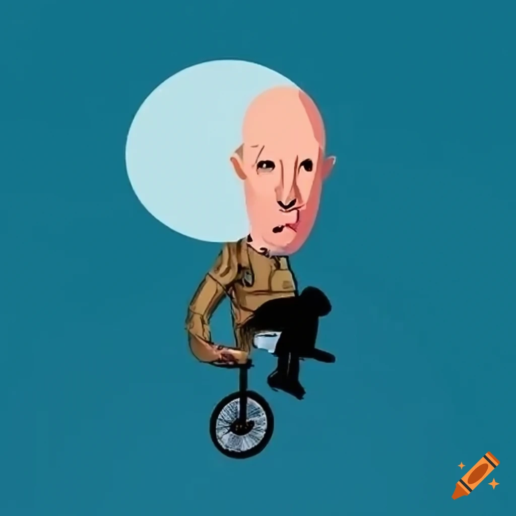 Funny illustration of a bald man riding a unicycle on Craiyon