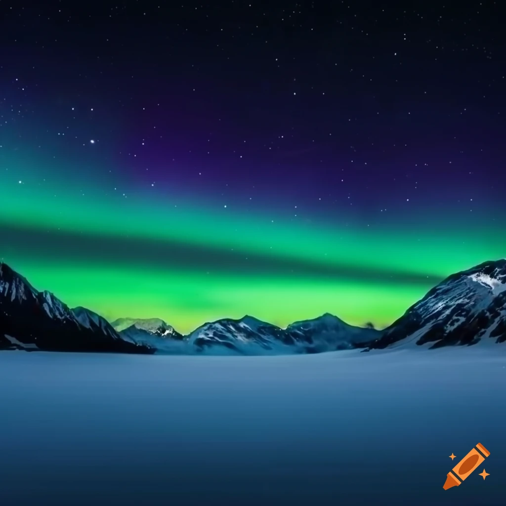Starry night sky with northern lights above mountains on Craiyon