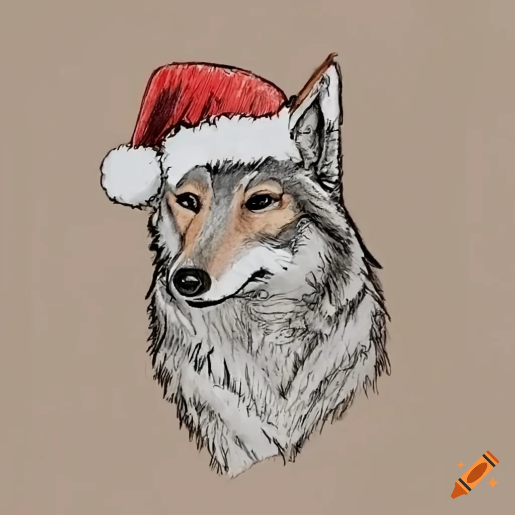 coyote wearing Santa Claus's hat