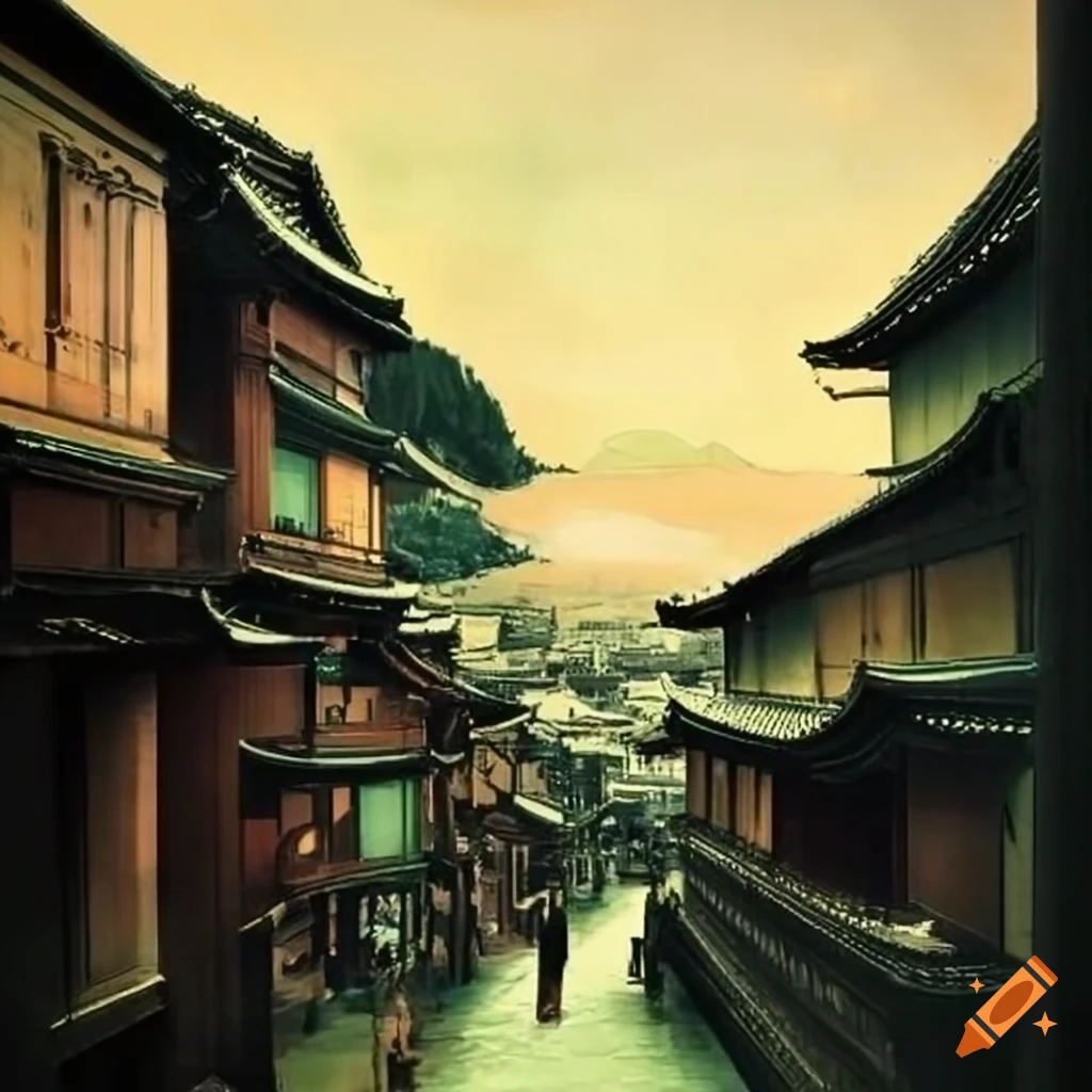 scenic view of Kyoto cityscape in the 1930s