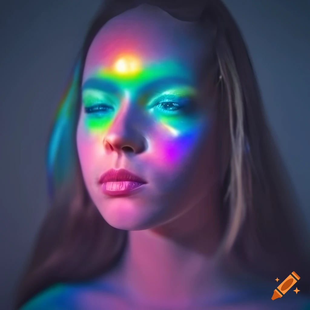 Dreamy portrait of a person with iridescent makeup on Craiyon
