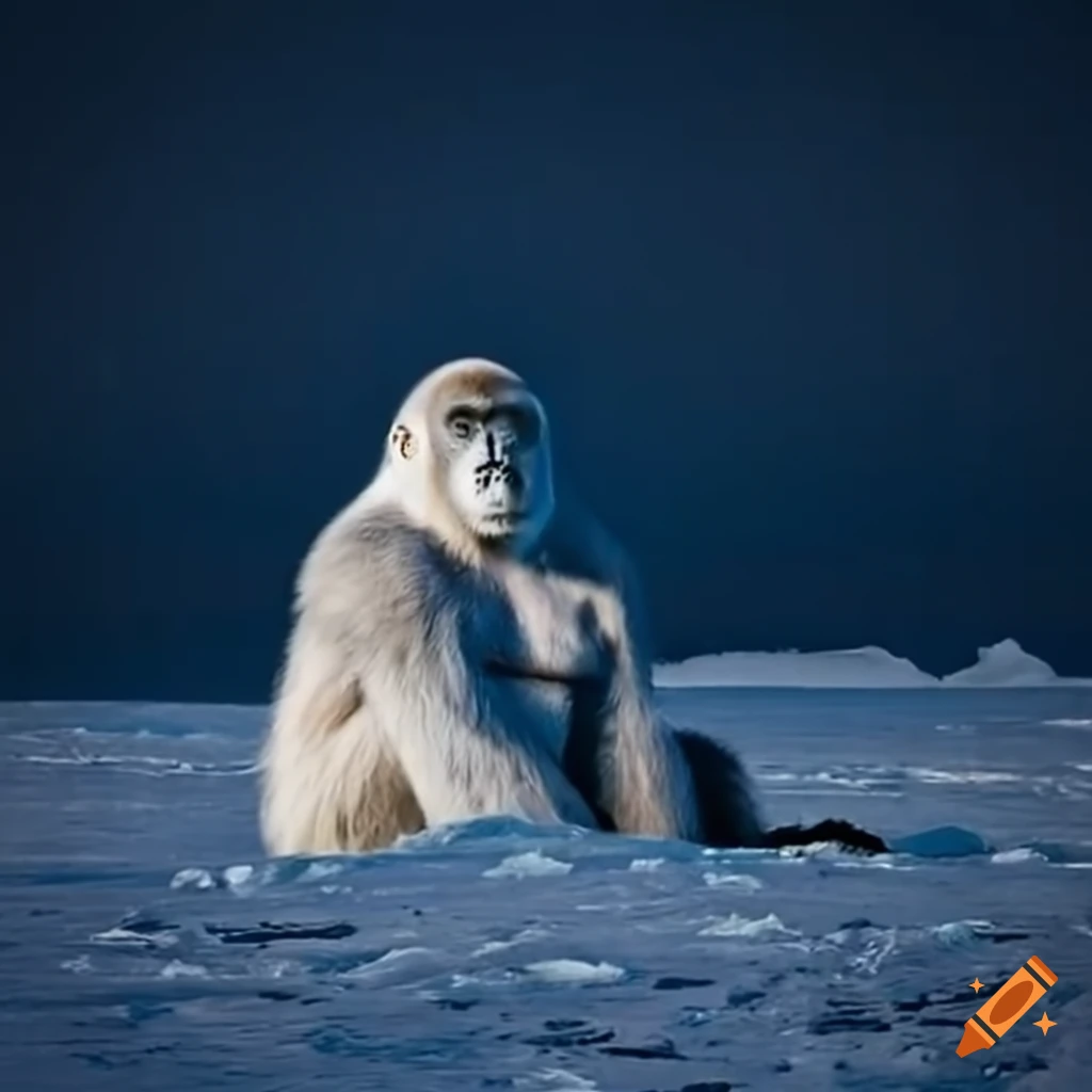 image of a snowy white gorilla in Antarctica