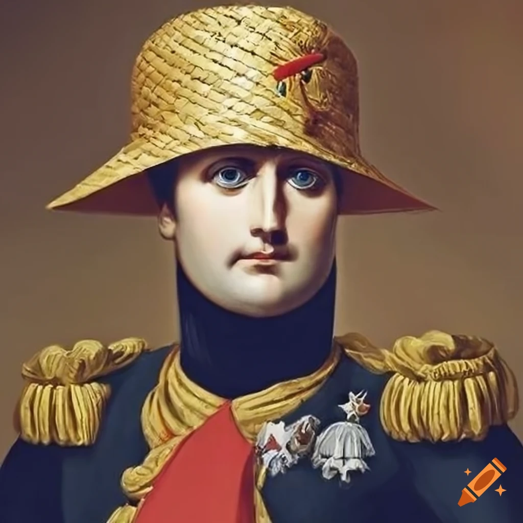 Napoleon bonaparte wearing a straw hat
