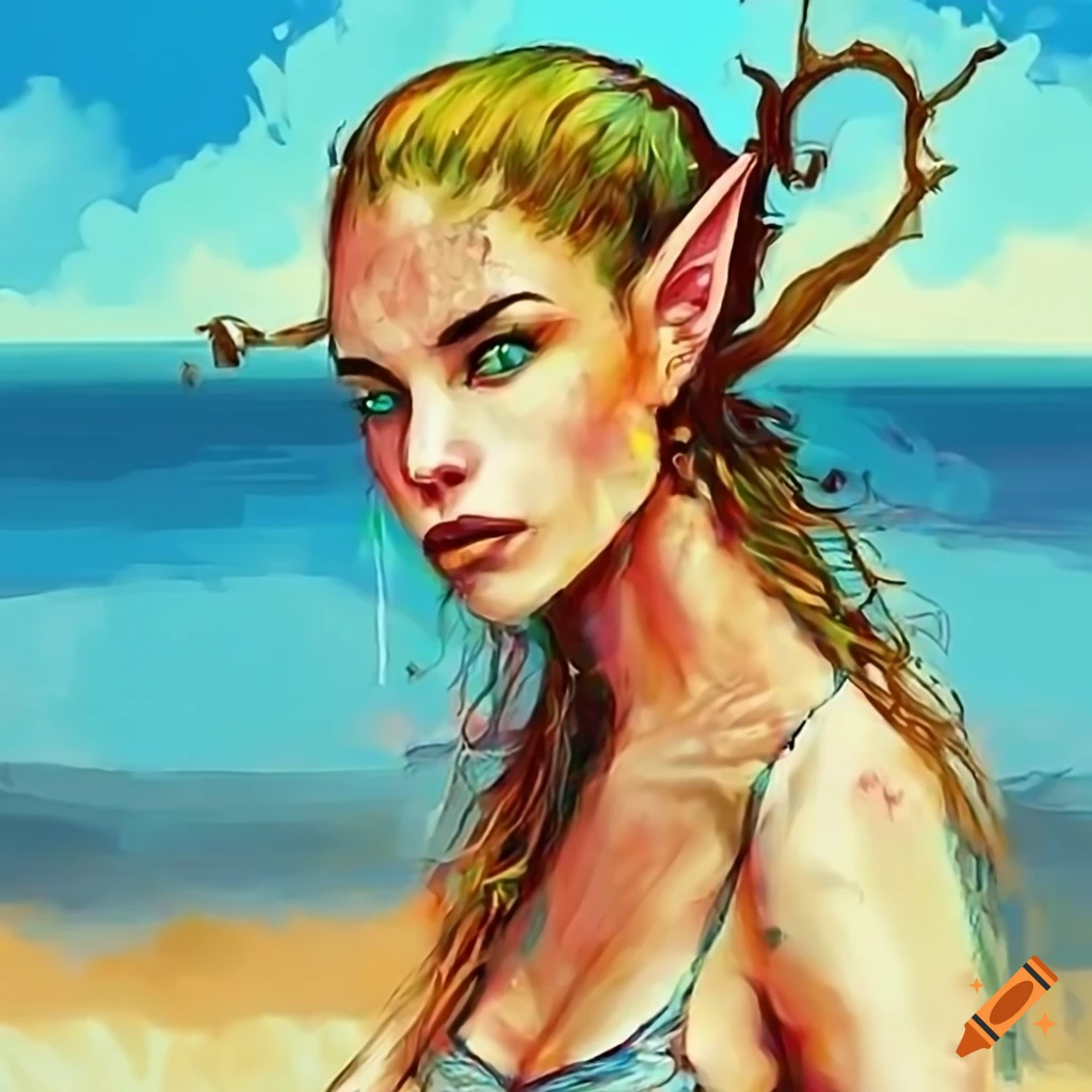 female wood elf enjoying the beach