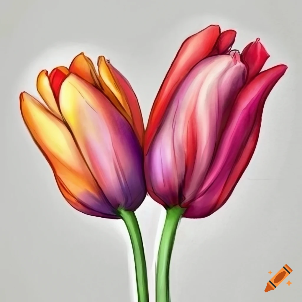 Digital Drawing Of A Red Tulip., Digital Arts by Popova Josephine |  Artmajeur
