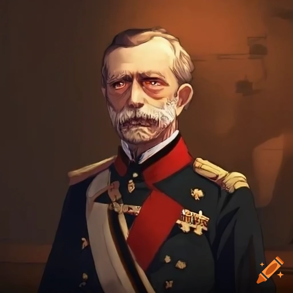 Anime depiction of wilhelm and fallen ottoman and german imperial flags