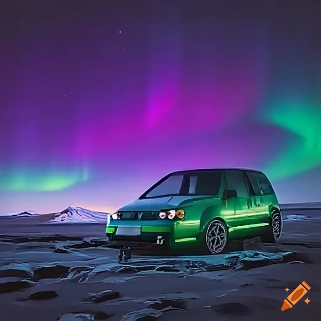 Golf mk4 r32 parked under the northern lights