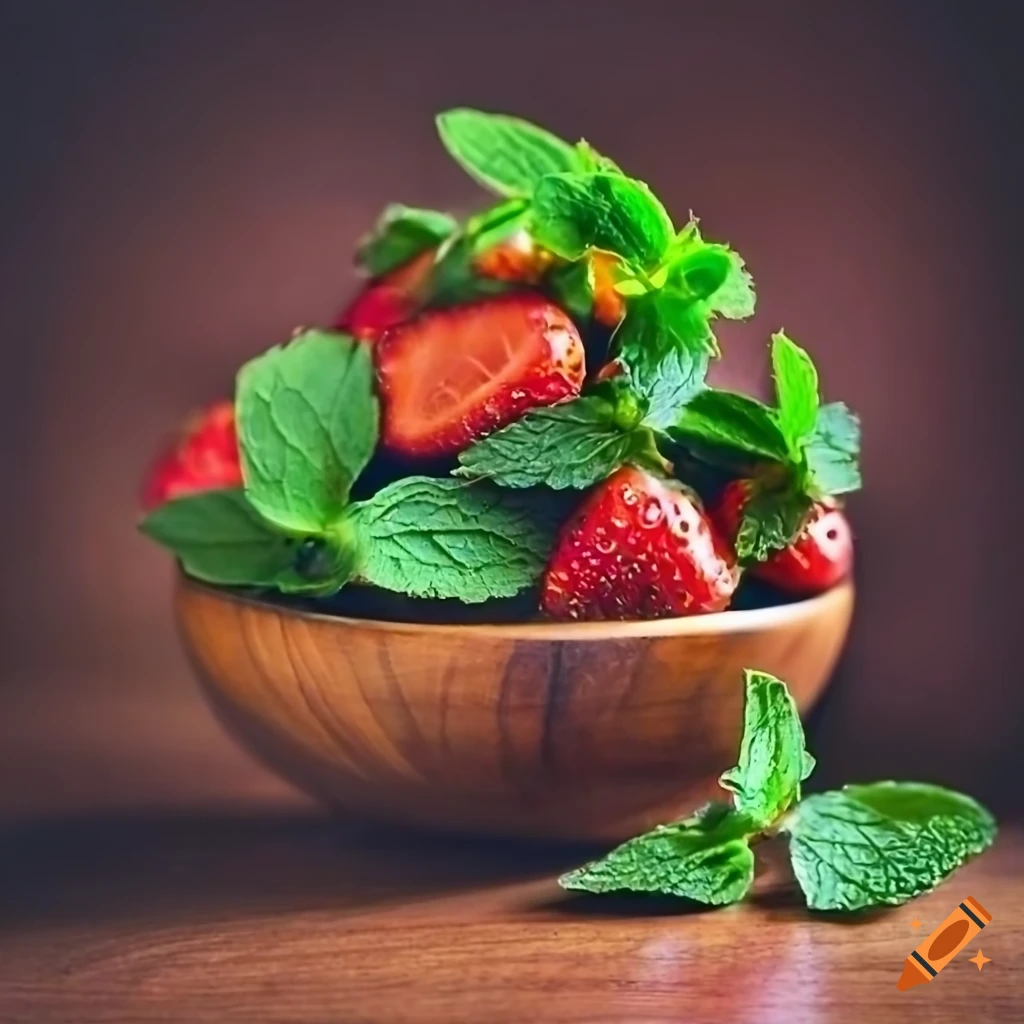 bowl of fresh strawberries with mint leaves