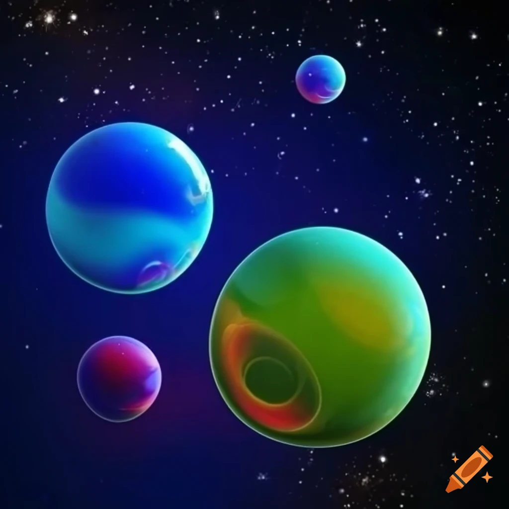 Colorful bubbles in space on Craiyon